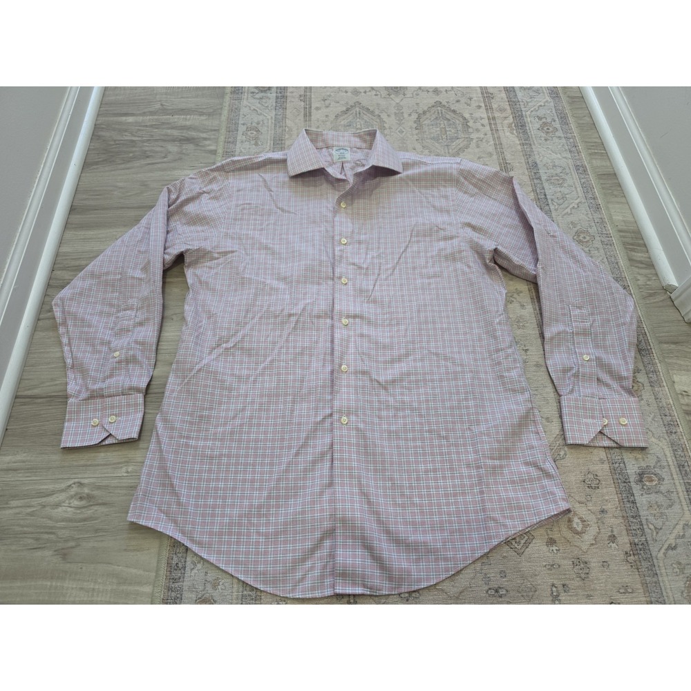 Brooks Brothers Mens Button Shirt 16.5 4/5 Pink Check Large